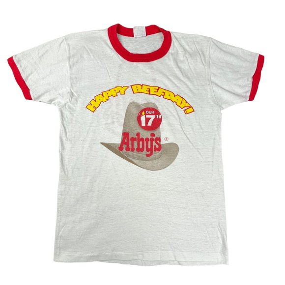 Sportswear Other - 1980s Sportswear Arby's 17th Happy Beefday T Shirt SS White Retro Mens Size M